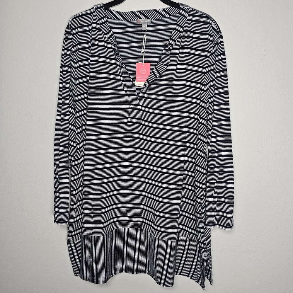 Talbots Womens 2X Striped White Blue Top Casual Office Shirt Flowy Stretch